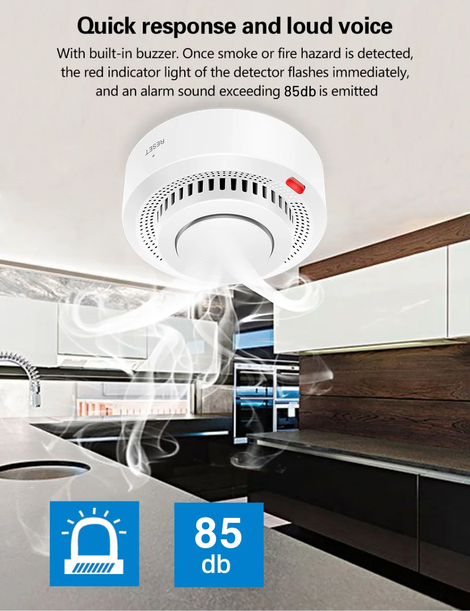 6Pack Tuya WiFi Smart Smoke Sensor Smartlife APP Control Smoke Alarm 85dB On Site Alarm Supports Alexa & Google Assistant