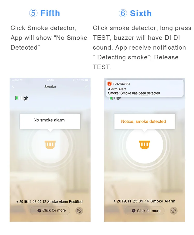 6Pack Tuya WiFi Smart Smoke Sensor Smartlife APP Control Smoke Alarm 85dB On Site Alarm Supports Alexa & Google Assistant