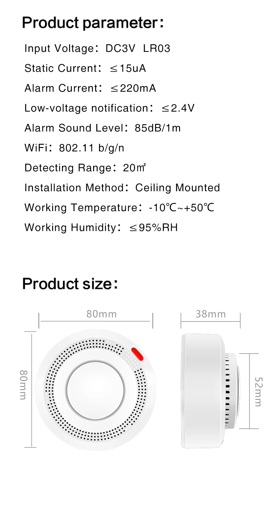 6Pack Tuya WiFi Smart Smoke Sensor Smartlife APP Control Smoke Alarm 85dB On Site Alarm Supports Alexa & Google Assistant
