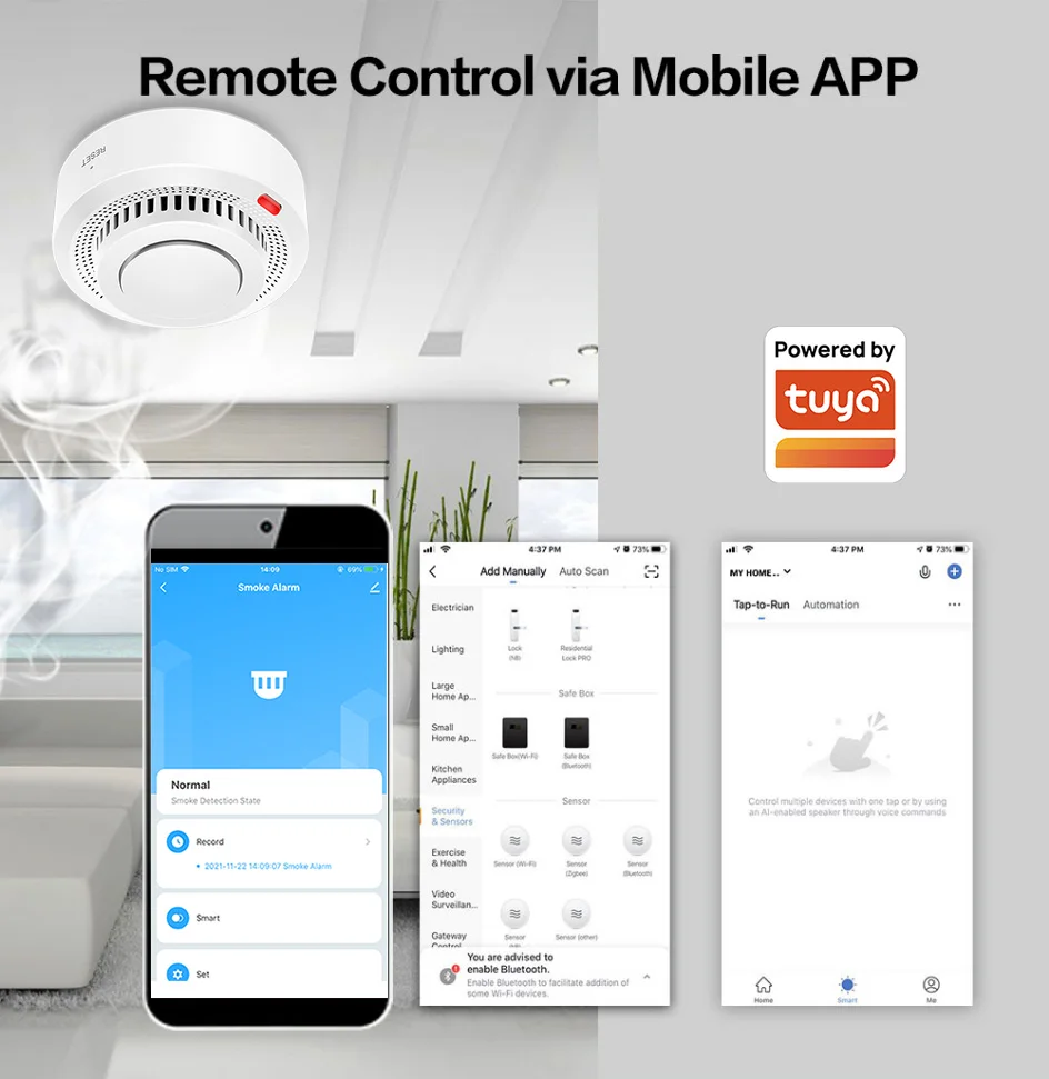 6Pack Tuya WiFi Smart Smoke Sensor Smartlife APP Control Smoke Alarm 85dB On Site Alarm Supports Alexa & Google Assistant