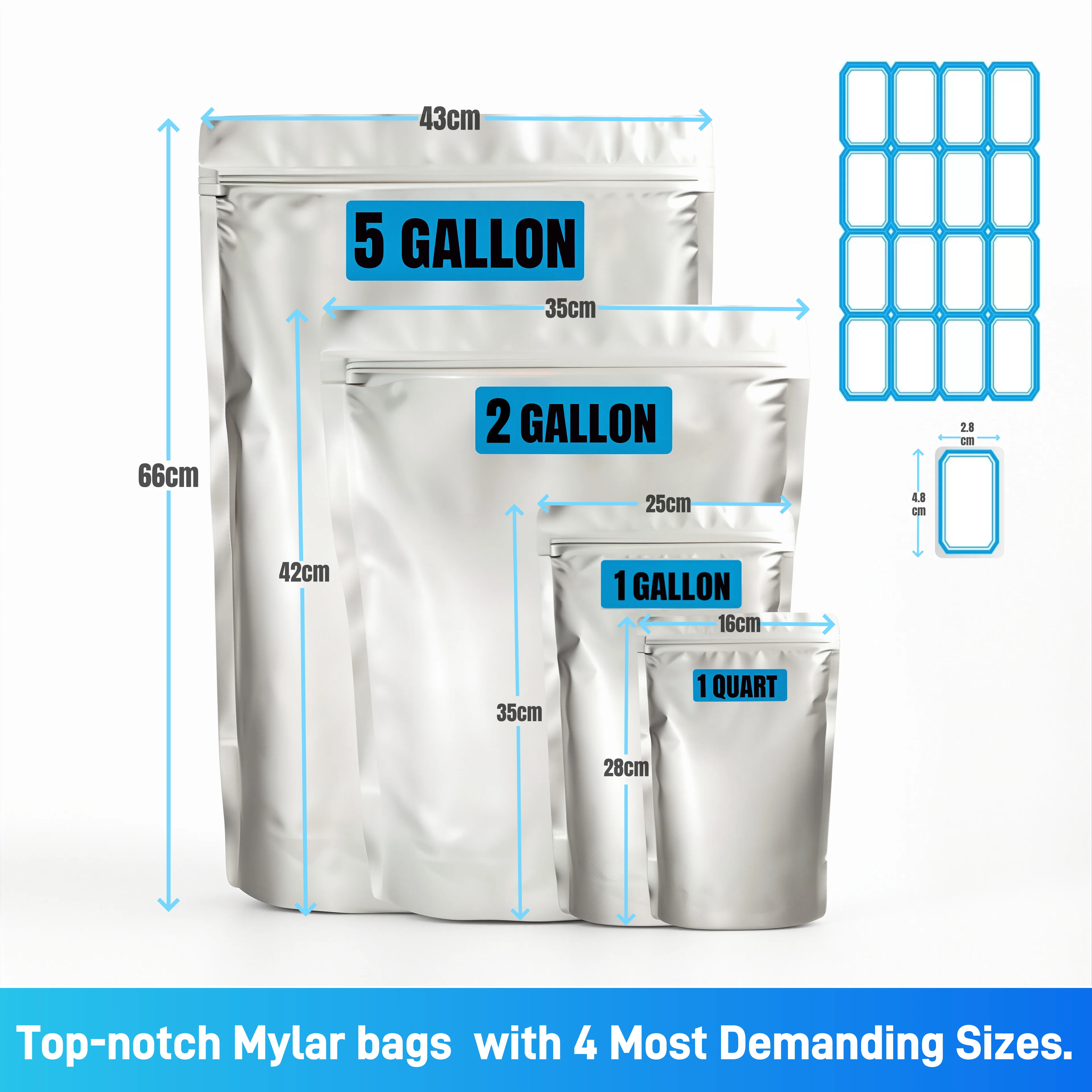 10Pcs 1-Quart 1-Gallon 5-Gallon Mylar Bags Aluminum Foil Stand-Up Reusable Airtight Smell Proof Resealable Storage Large Pouches