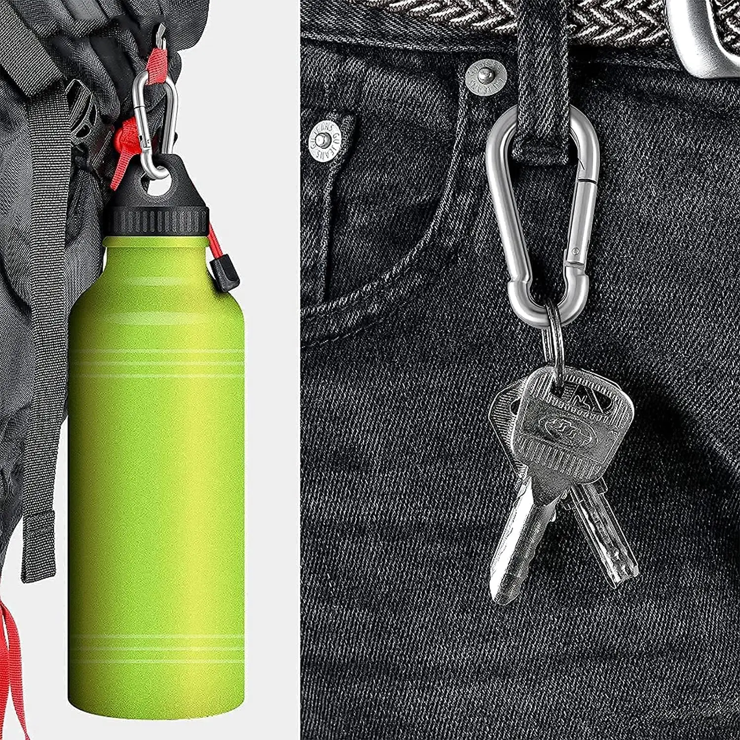 6Pcs Stainless Steel Carabiner Clip Spring Snap Hook M4 M5 M6 Multifunctional Heavy Duty Quick Link Lock Ring for Camping Hiking