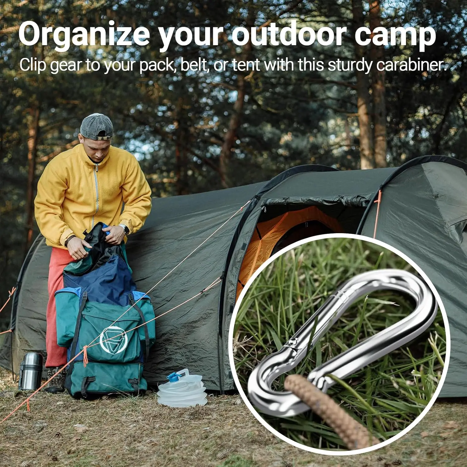 6Pcs Stainless Steel Carabiner Clip Spring Snap Hook M4 M5 M6 Multifunctional Heavy Duty Quick Link Lock Ring for Camping Hiking