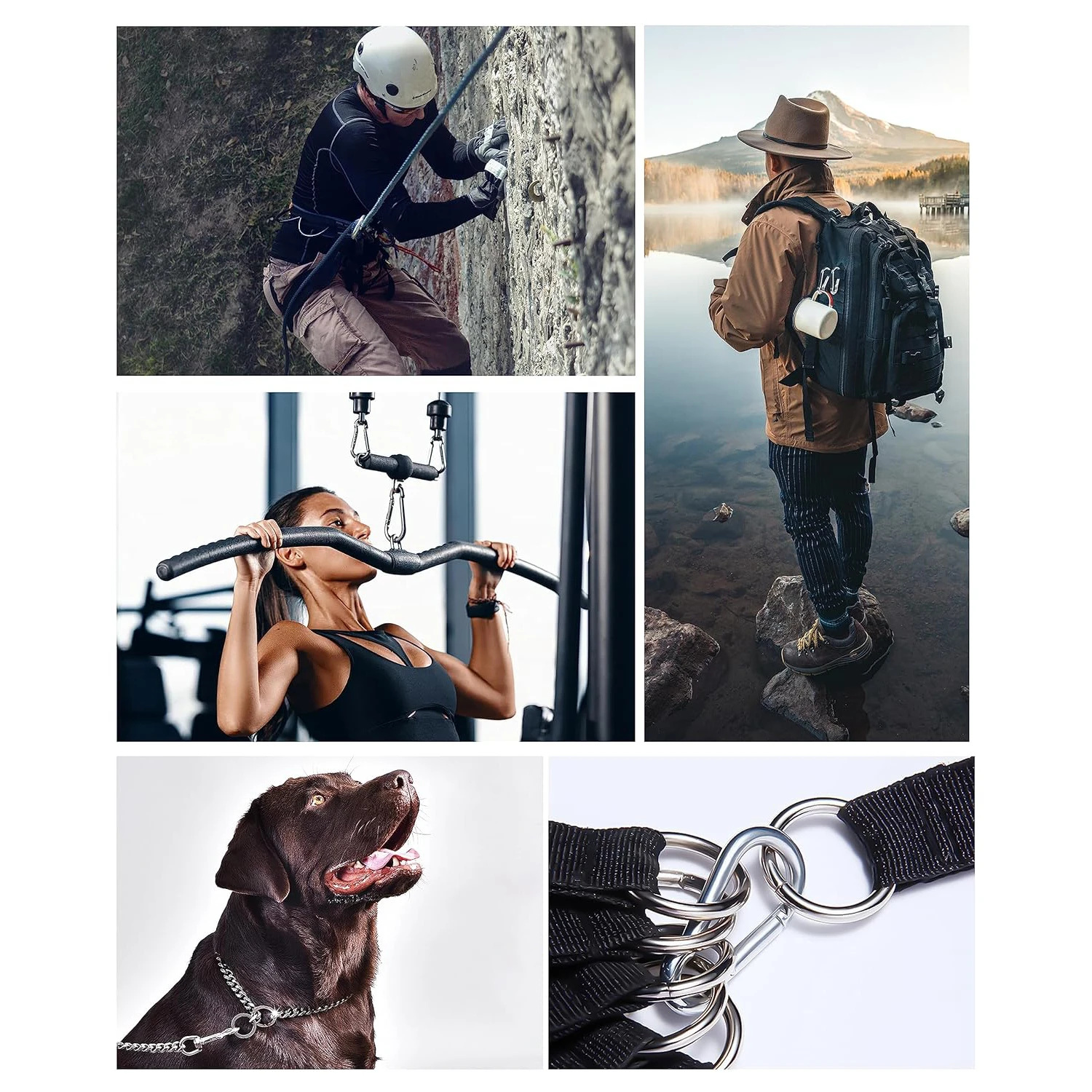 6Pcs Stainless Steel Carabiner Clip Spring Snap Hook M4 M5 M6 Multifunctional Heavy Duty Quick Link Lock Ring for Camping Hiking