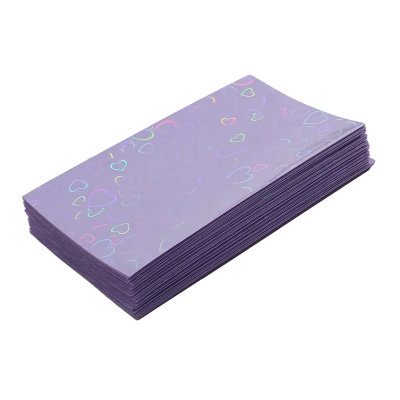 50pcs Colorful Laser heart Card Film Heart-Shaped Glittering Protection for ID Student Game Cards PVC Card Sleeves