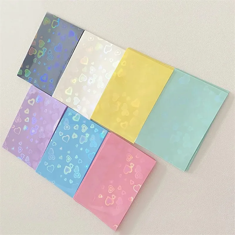 50pcs Colorful Laser heart Card Film Heart-Shaped Glittering Protection for ID Student Game Cards PVC Card Sleeves