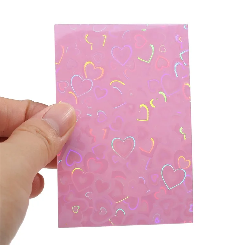 50pcs Colorful Laser heart Card Film Heart-Shaped Glittering Protection for ID Student Game Cards PVC Card Sleeves