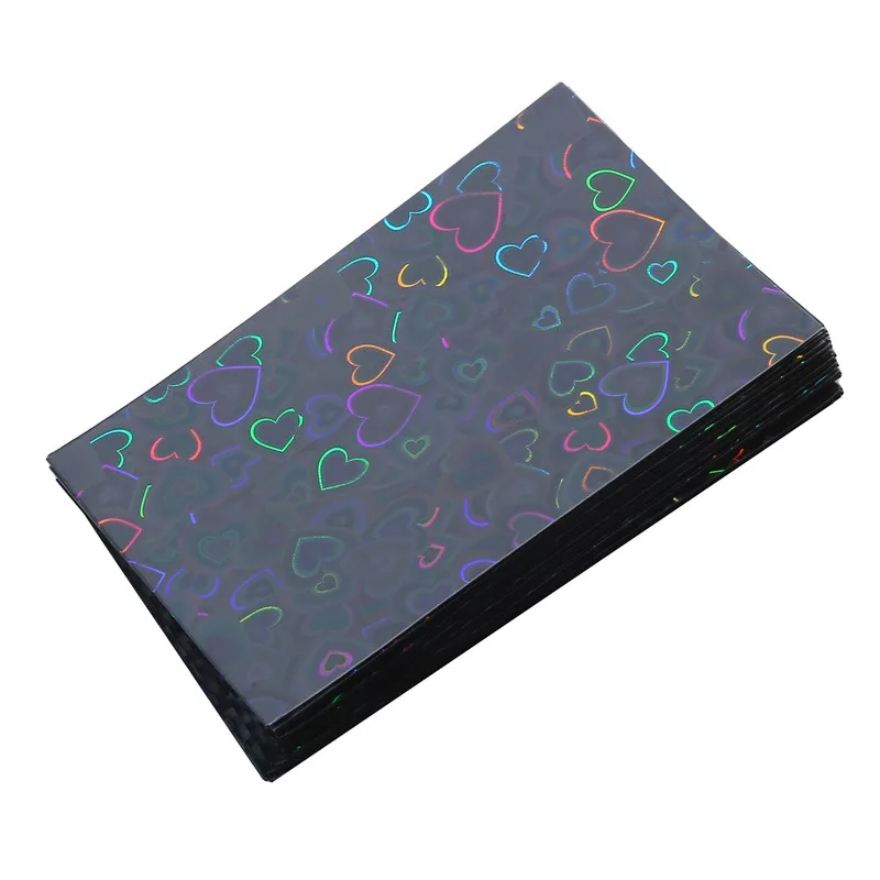 50pcs Colorful Laser heart Card Film Heart-Shaped Glittering Protection for ID Student Game Cards PVC Card Sleeves