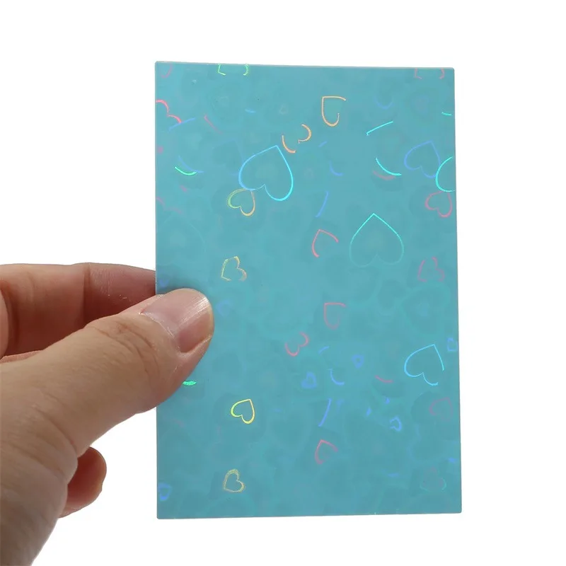 50pcs Colorful Laser heart Card Film Heart-Shaped Glittering Protection for ID Student Game Cards PVC Card Sleeves