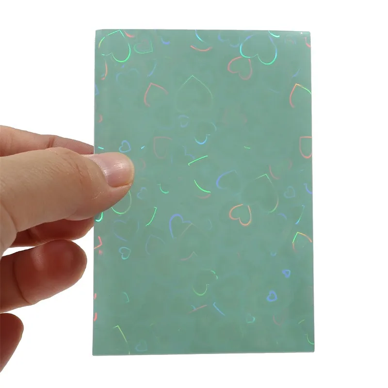 50pcs Colorful Laser heart Card Film Heart-Shaped Glittering Protection for ID Student Game Cards PVC Card Sleeves