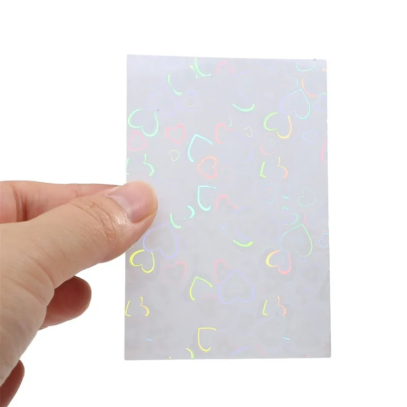 50pcs Colorful Laser heart Card Film Heart-Shaped Glittering Protection for ID Student Game Cards PVC Card Sleeves