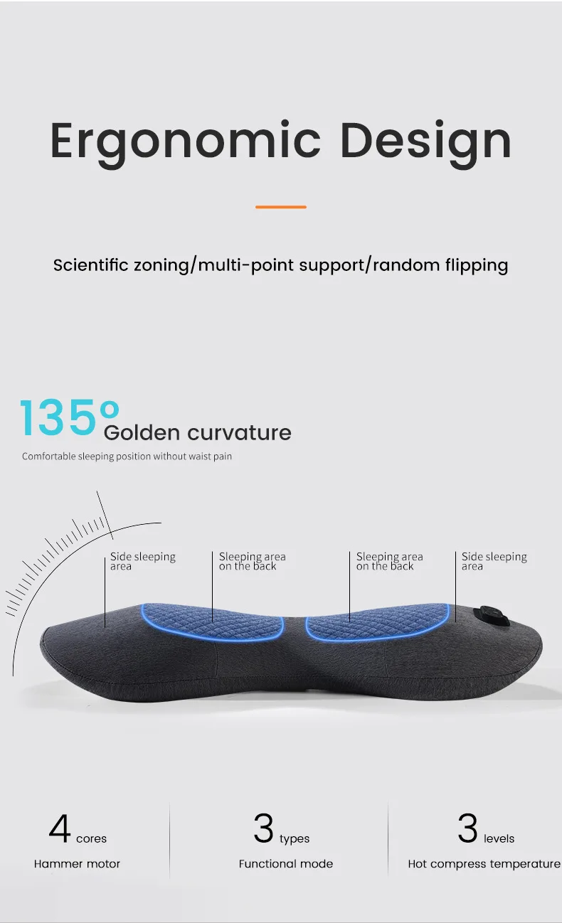 3 in 1 Back Pillow Bed Sleeping Waist Protection Pad Lying Flat Waist Relief Waist Support Heating Vibrating Electric Massage