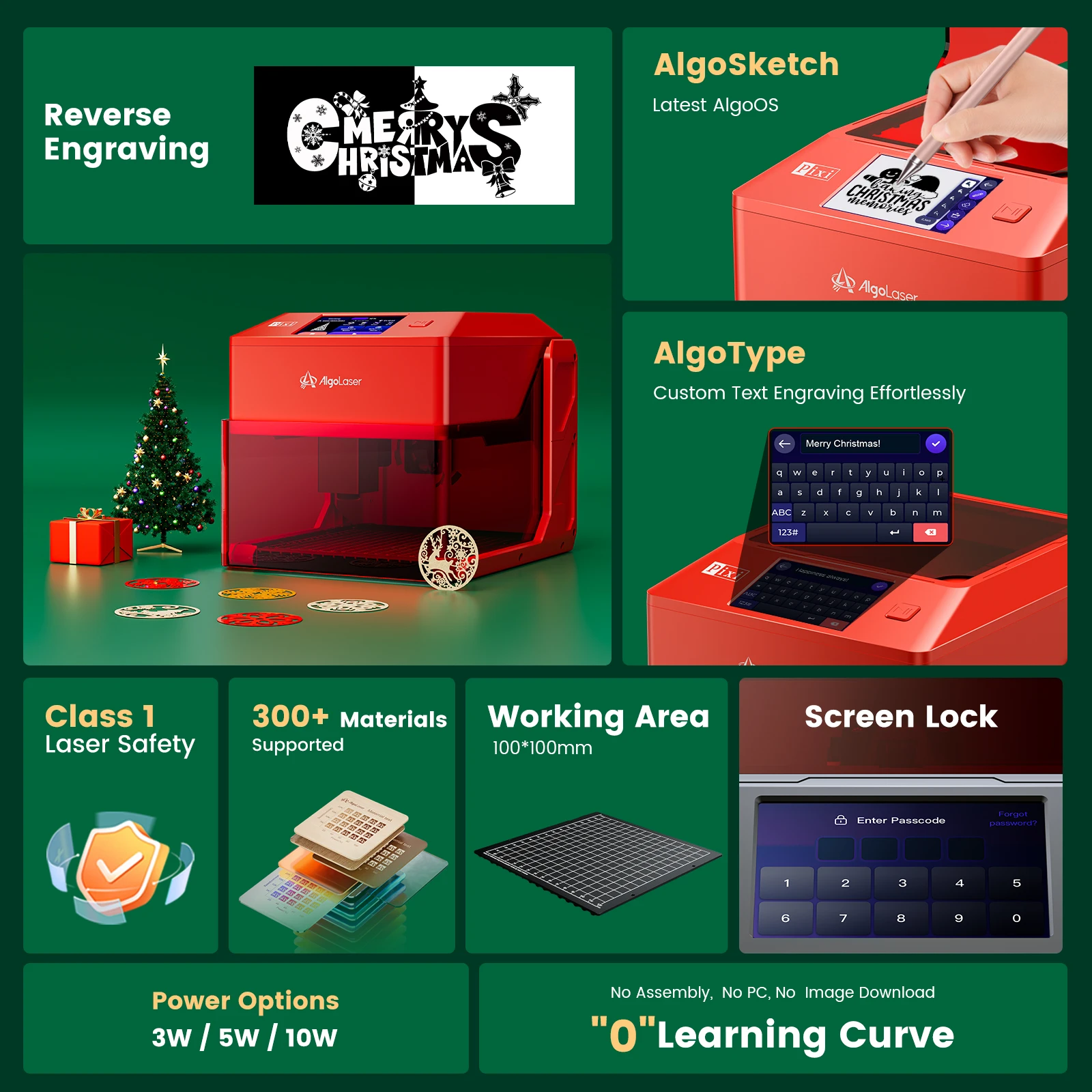 AlgoLaser 5W AlgoOS 2.6 Latest Version AlgoSketch/AlgoType Smart Engraving Portable Easy to Use Laser Engraving Cutting Machine