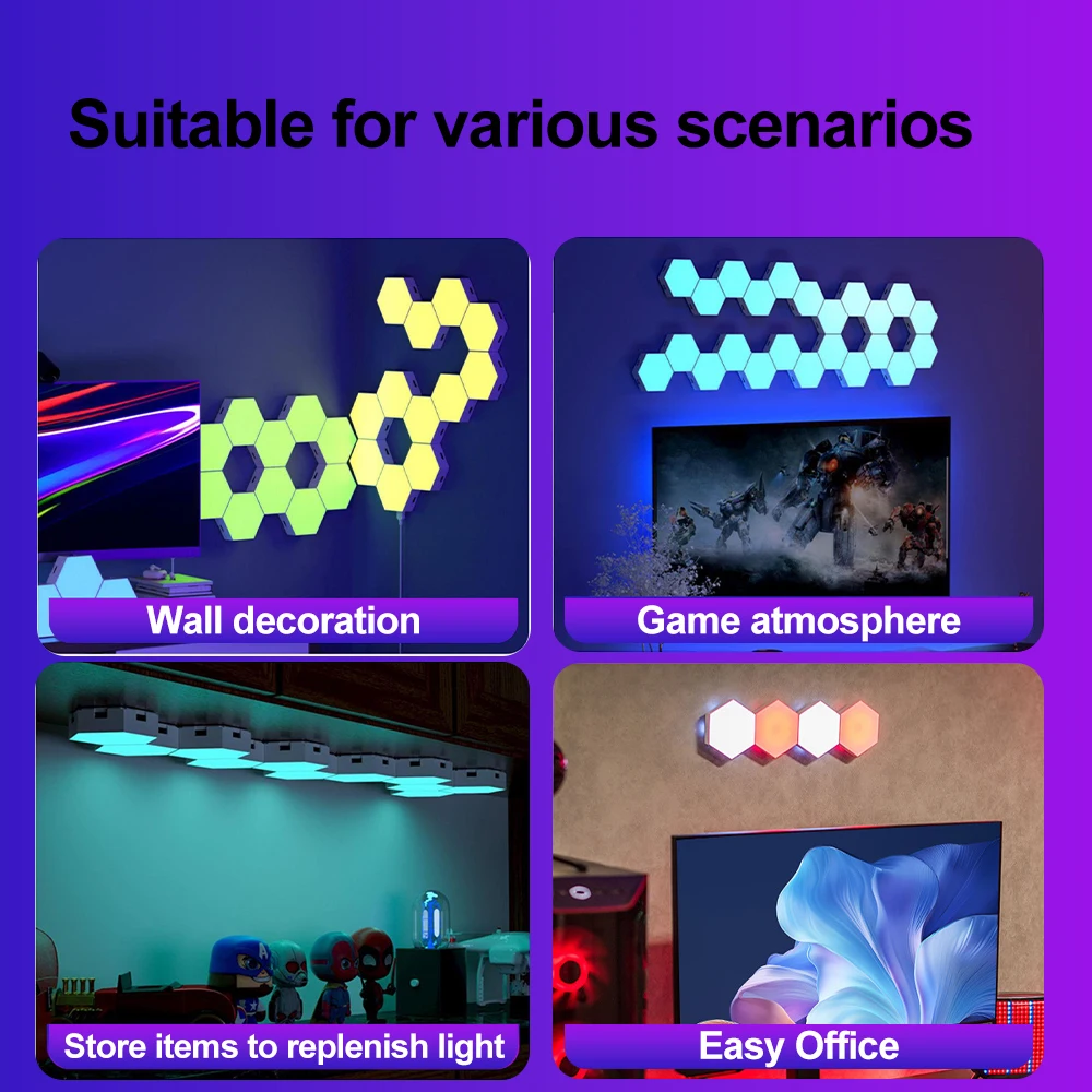 RGB LED Hexagon Wall Lamp Smart Night Light DIY Shape Music Rhythm APP Control Colorful Lights For Bedroom Game Room Decoration