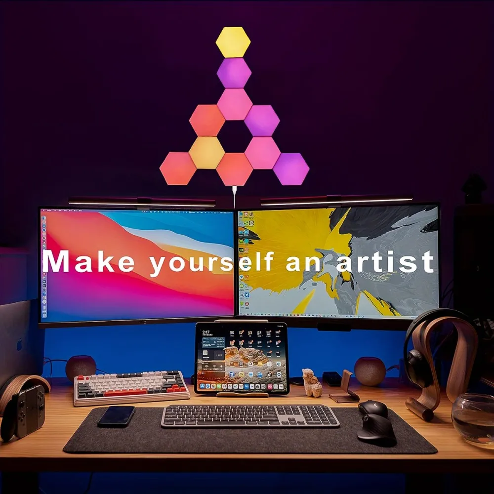 RGB LED Hexagon Wall Lamp Smart Night Light DIY Shape Music Rhythm APP Control Colorful Lights For Bedroom Game Room Decoration