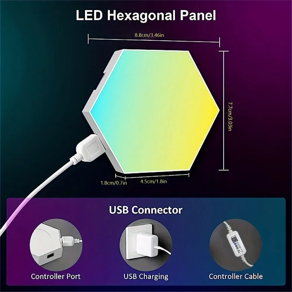 RGB LED Hexagon Wall Lamp Smart Night Light DIY Shape Music Rhythm APP Control Colorful Lights For Bedroom Game Room Decoration