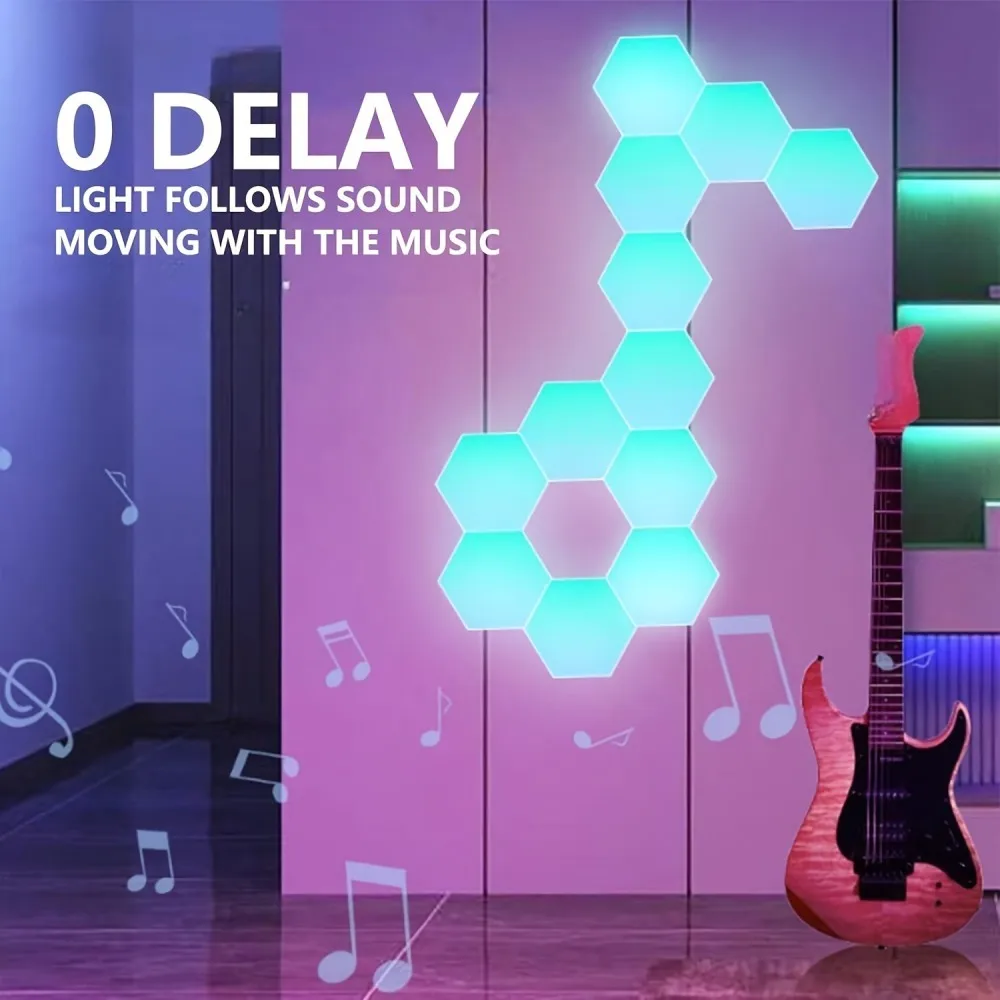 RGB LED Hexagon Wall Lamp Smart Night Light DIY Shape Music Rhythm APP Control Colorful Lights For Bedroom Game Room Decoration