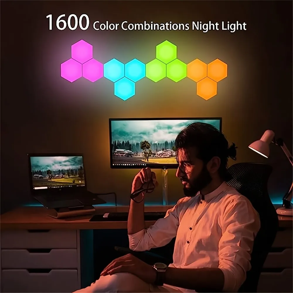 RGB LED Hexagon Wall Lamp Smart Night Light DIY Shape Music Rhythm APP Control Colorful Lights For Bedroom Game Room Decoration