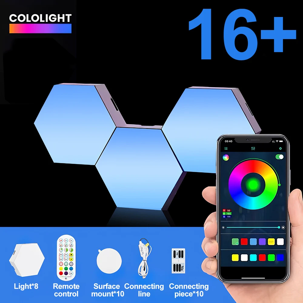 RGB LED Hexagon Wall Lamp Smart Night Light DIY Shape Music Rhythm APP Control Colorful Lights For Bedroom Game Room Decoration