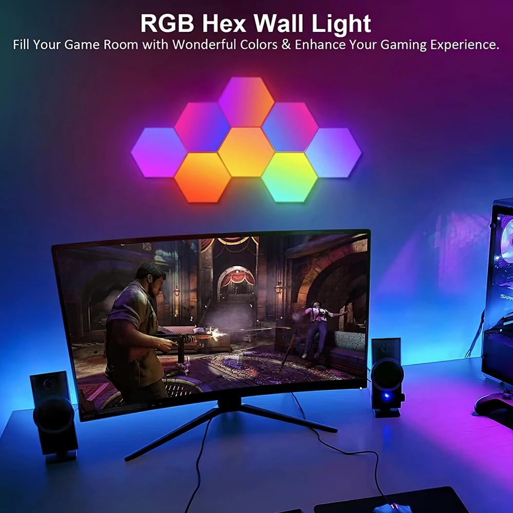 RGB LED Hexagon Wall Lamp Smart Night Light DIY Shape Music Rhythm APP Control Colorful Lights For Bedroom Game Room Decoration