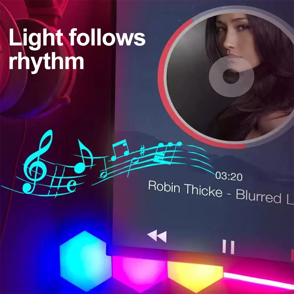 RGB LED Hexagon Wall Lamp Smart Night Light DIY Shape Music Rhythm APP Control Colorful Lights For Bedroom Game Room Decoration