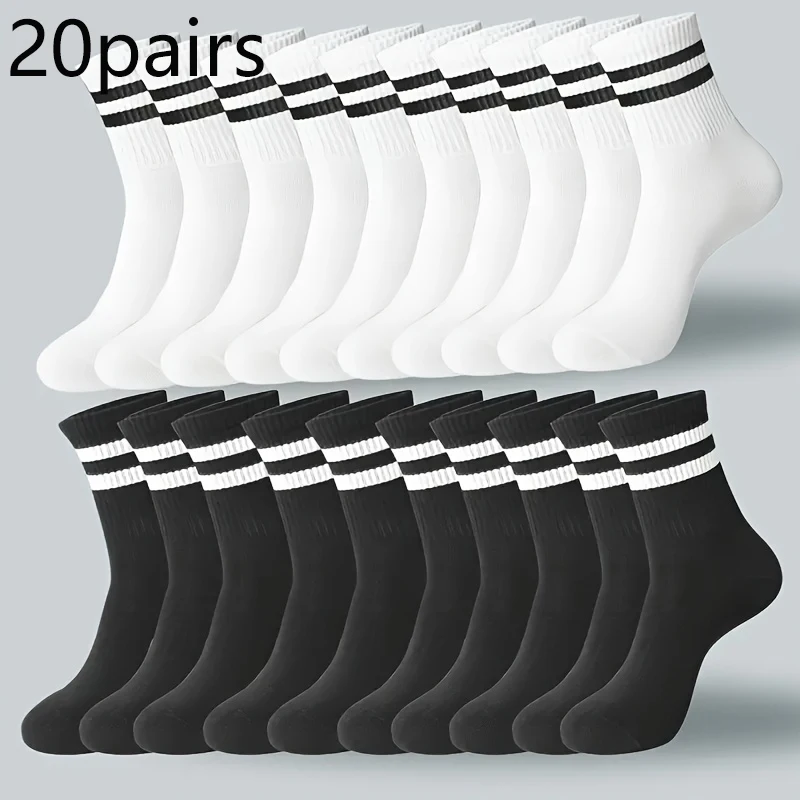 【Hot Recommendation】10/20 Pairs Pack, Two-Stripe Sports Mid-Calf Socks, Unisex, Breathable and Non-Stuffy, a Must-Have for Students, Suitable for All Seasons, Casual Socks