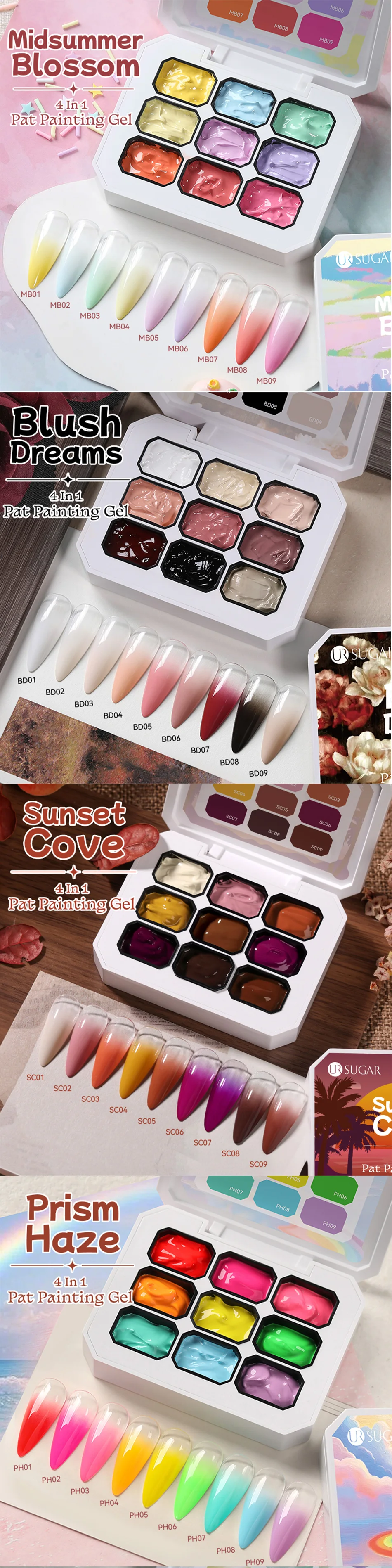 UR SUGAR 9 Colors Patting Painting Gel Nail Polish 4 In 1 Transfer French Design UV LED Soak Off Gel Varnish Gradient Pat Gel