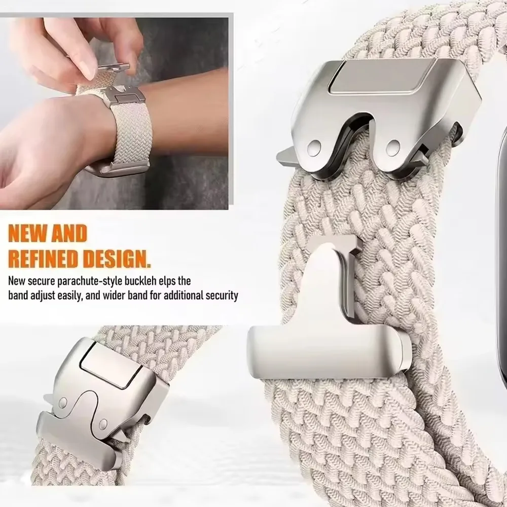 22mm 20mm Braided Nylon Loop Strap for Redmi Watch 5 Active/Lite Parachute Buckle Comfortable Band for Amazfit Active 3-2 Bip 6-