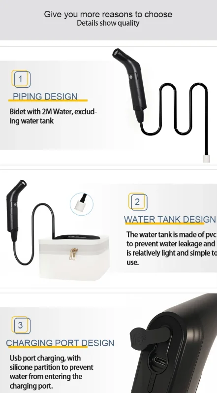 Portable Electric Bidet Sprayer Handheld with 2-Level Pressure Adjustment Rechargeable Personal Hygiene for Travel