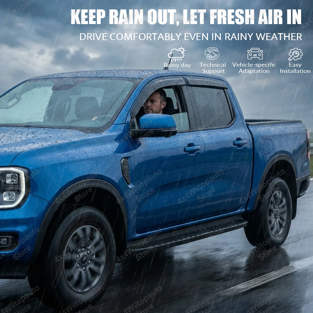 Window Visor Smoke Black Wind Visor For Ford Ranger T9 2023 2024 2025 2026 Sun Rain Deflector Guards NEXT GEN Car Accessories