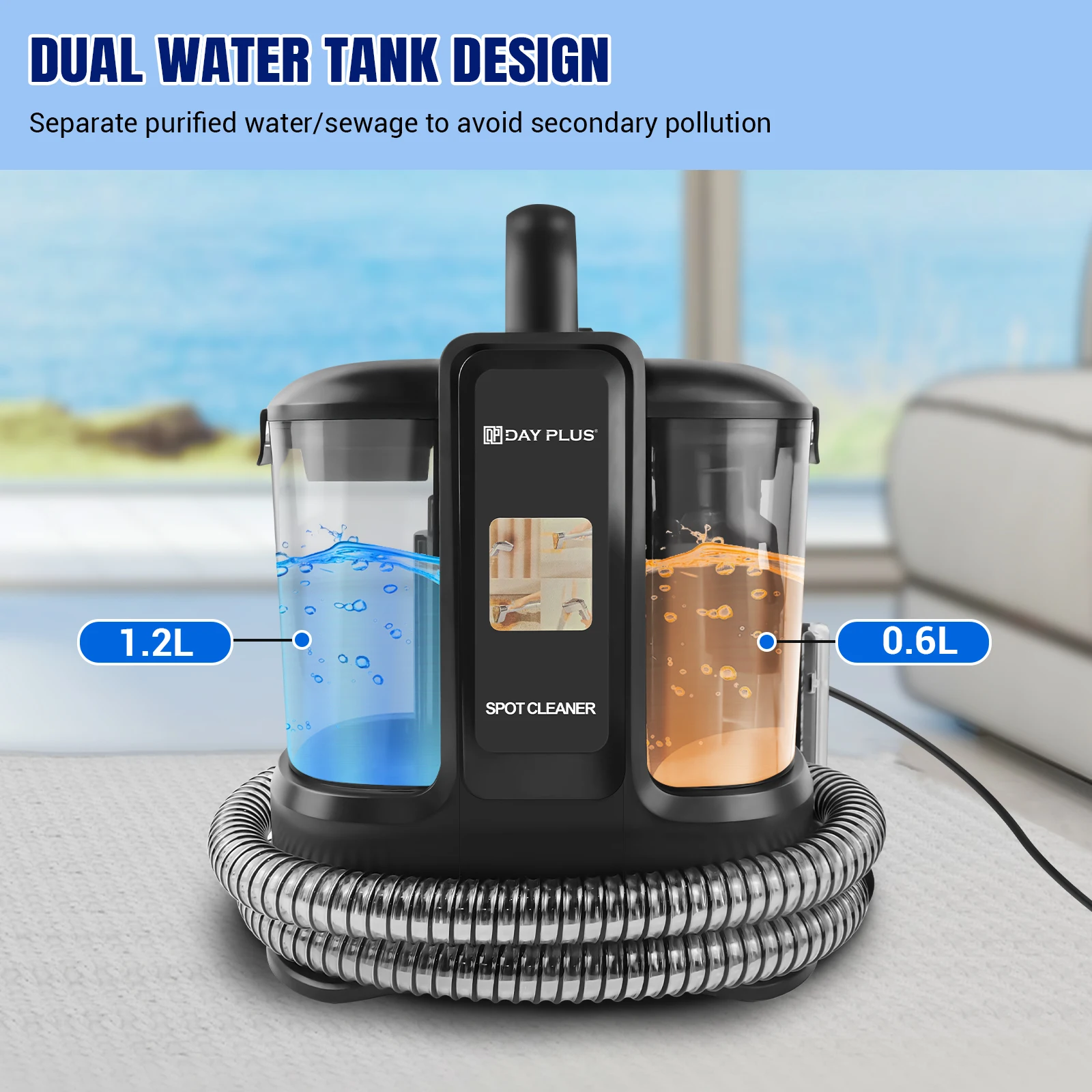 Powerful Carpet Cleaner 15kPa Strong Suction 4.25M Long Power Cord 1.2L Tank Deep Clean Pet Stains Sofa Mattress Car Seat