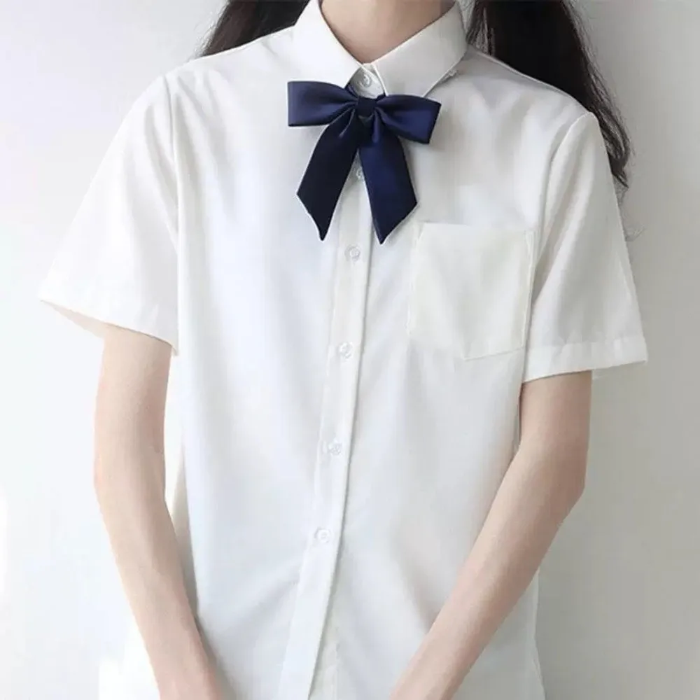 Casual Classic White Shirt Basic Preppy Style Loose Fit Shirt Simple Short Sleeve Blouse High School Students