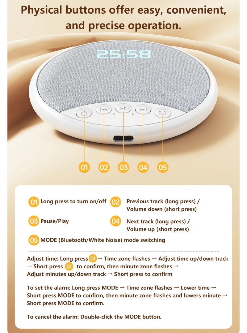 New Pillow-mounted Bluetooth Speaker With HIFI Sound Quality Multi-functional Sleep Aid Speaker With Timing And Digital Display