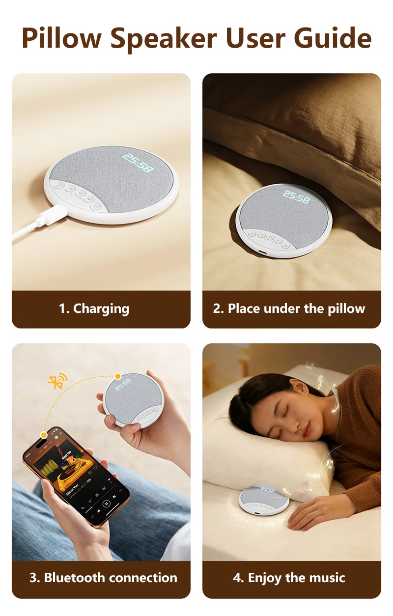 New Pillow-mounted Bluetooth Speaker With HIFI Sound Quality Multi-functional Sleep Aid Speaker With Timing And Digital Display