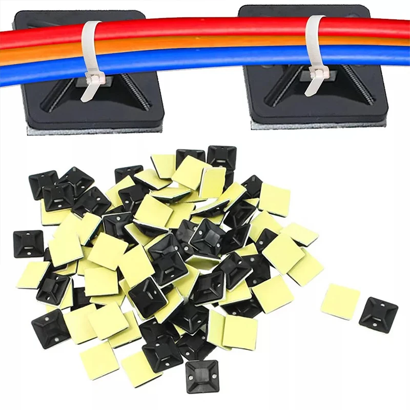 100PCS Self-Adhesive Nylon Cable Tie Holder Zip Tie Fixed Seat Wire Fasten Organizer Reusable Durable Adhesive Tie