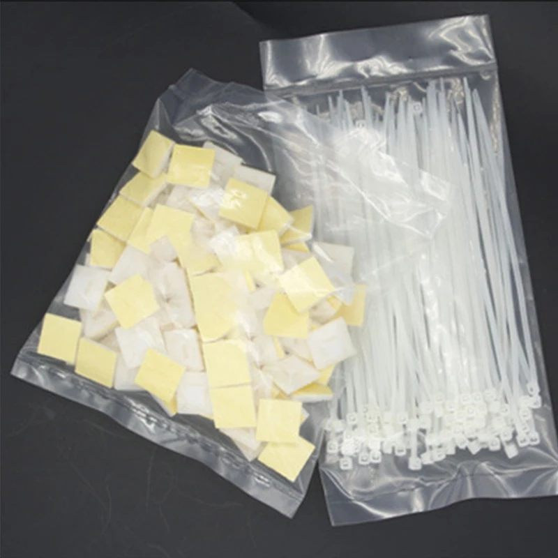 100PCS Self-Adhesive Nylon Cable Tie Holder Zip Tie Fixed Seat Wire Fasten Organizer Reusable Durable Adhesive Tie