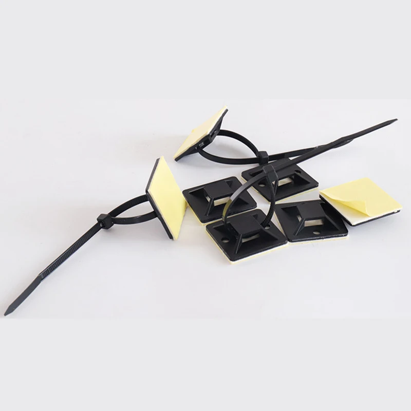 100PCS Self-Adhesive Nylon Cable Tie Holder Zip Tie Fixed Seat Wire Fasten Organizer Reusable Durable Adhesive Tie