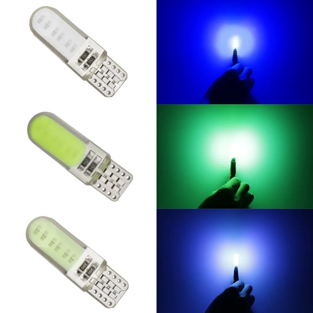 2/10PCS T10 W5W Car LED Bulbs Car Interior Dome Maps Trunk License Plate Lights 12V COB-12SMD 7500K White Yellow Red Blue Pink