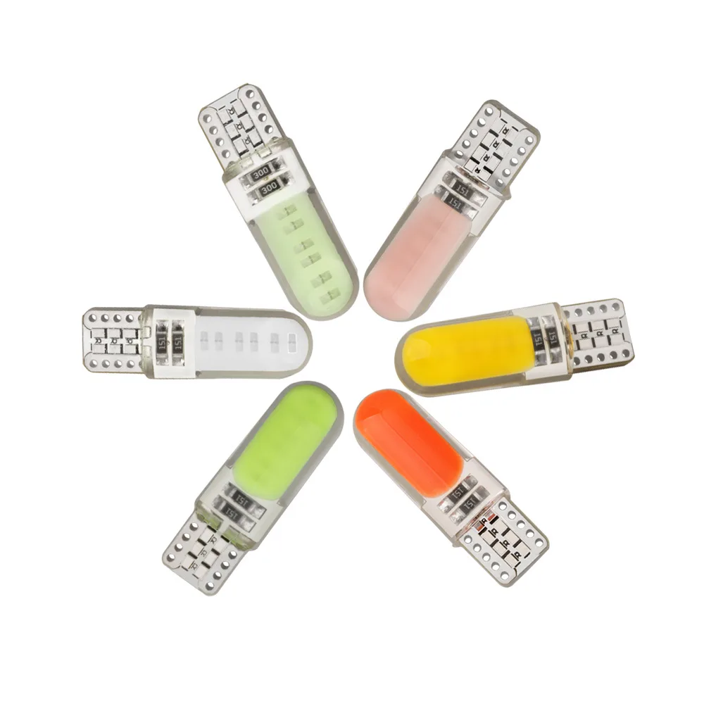 2/10PCS T10 W5W Car LED Bulbs Car Interior Dome Maps Trunk License Plate Lights 12V COB-12SMD 7500K White Yellow Red Blue Pink