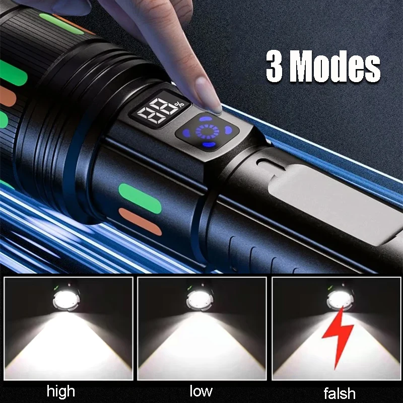 Rechargeable LED Flashlight Zoomable Aluminum Alloy Torch 3 Modes Waterproof High Power Hand Toch Light Outdoor Camping