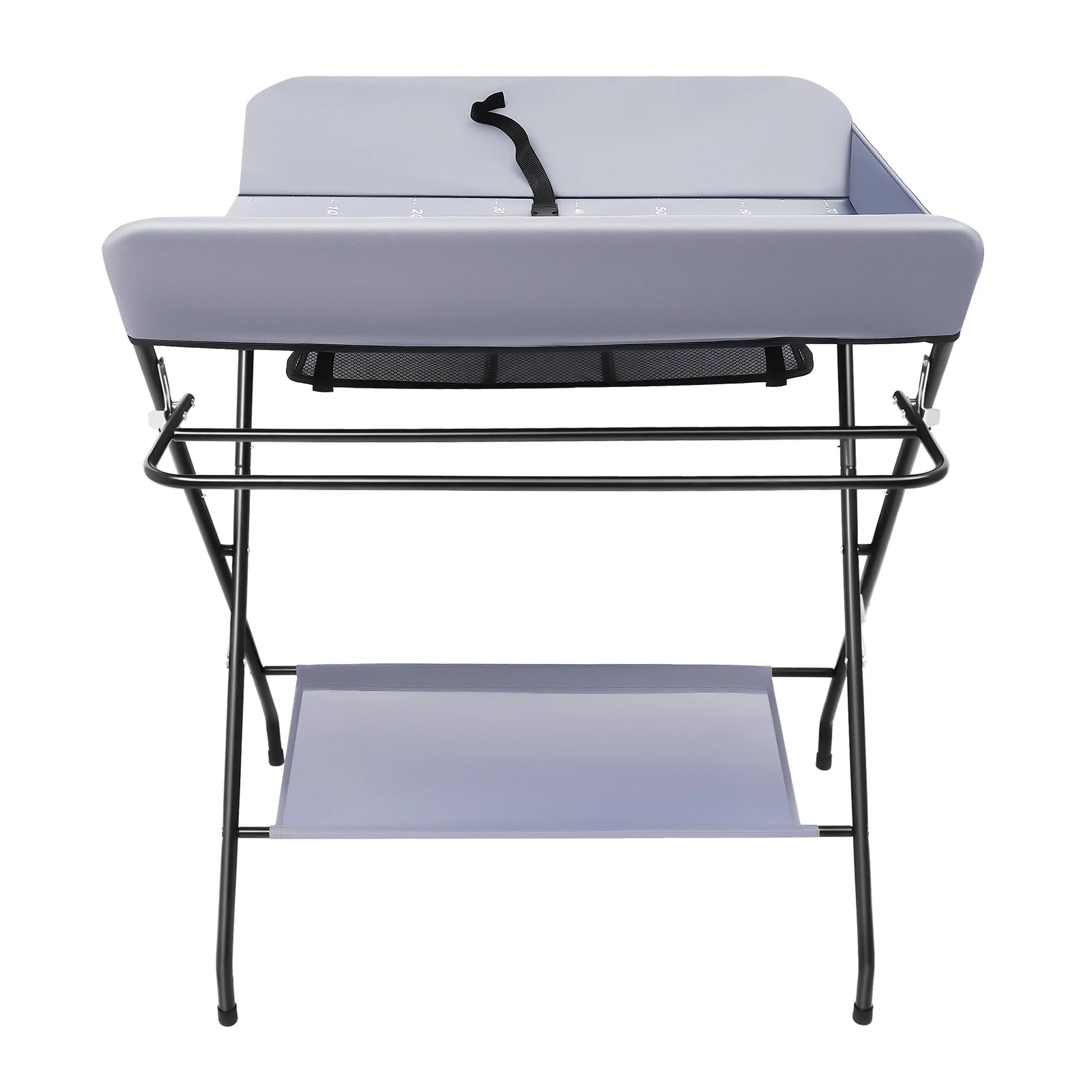Foldable Baby Diaper Changing Table with Storage Basket, Portable Dresser Station with Safety Strap & Height Ruler for Nursery