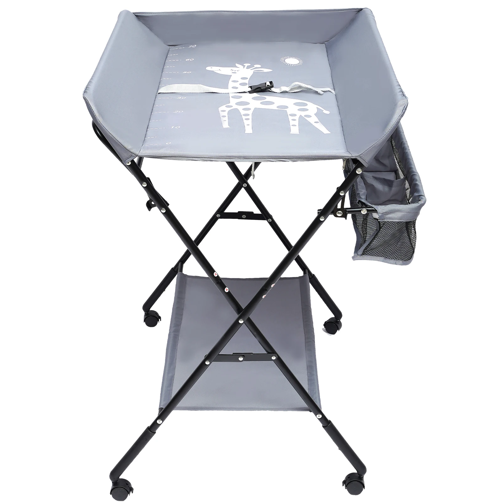 Foldable Baby Diaper Changing Table with Storage Basket, Portable Dresser Station with Safety Strap & Height Ruler for Nursery