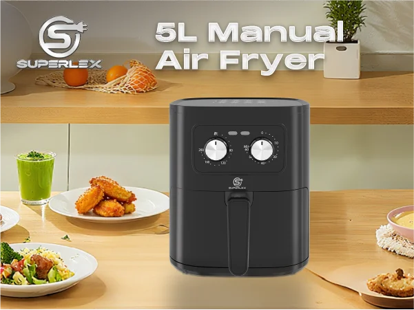 SUPERLEX 5L Air Fryer with Smart Touch Display Adjustable Thermostat 1450W Adjustable Temperature 8 Preset Cooking Modes Cooker