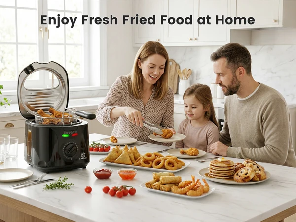 SUPERLEX 2L Electric Deep Fat Fryer 1300W Compact Deep Fryer with Viewing Window, Adjustable Temperature Control, Removable Fry Basket, Easy Clean Mini Fryer for Home Cooking Chips, Fried Snacks