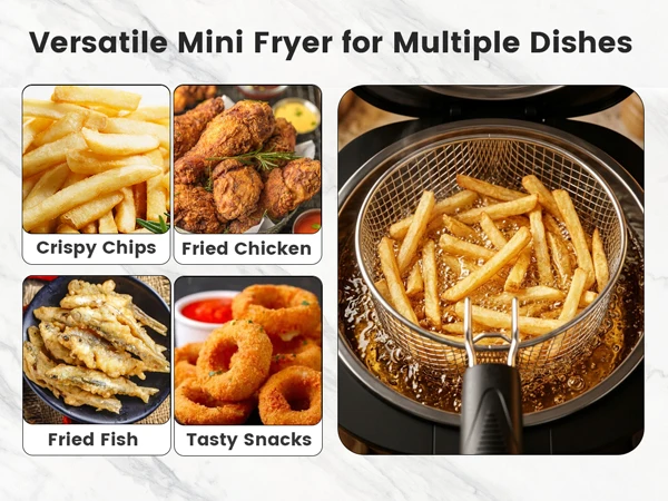 SUPERLEX 2L Electric Deep Fat Fryer 1300W Compact Deep Fryer with Viewing Window, Adjustable Temperature Control, Removable Fry Basket, Easy Clean Mini Fryer for Home Cooking Chips, Fried Snacks