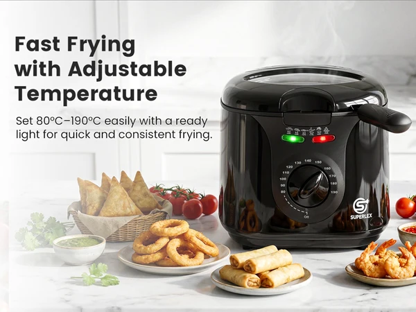 SUPERLEX 2L Electric Deep Fat Fryer 1300W Compact Deep Fryer with Viewing Window, Adjustable Temperature Control, Removable Fry Basket, Easy Clean Mini Fryer for Home Cooking Chips, Fried Snacks