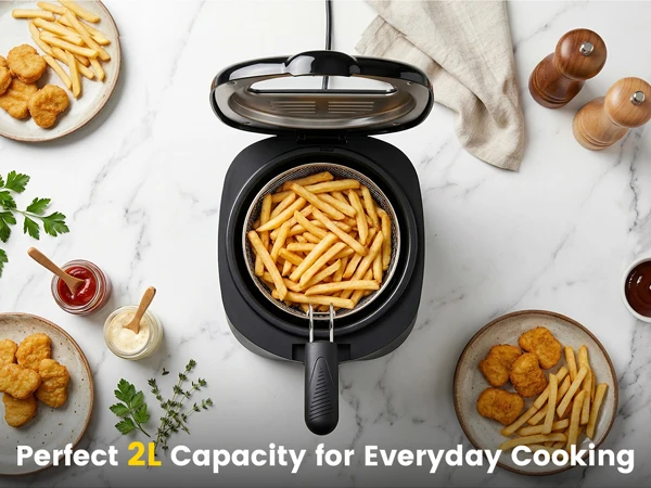 SUPERLEX 2L Electric Deep Fat Fryer 1300W Compact Deep Fryer with Viewing Window, Adjustable Temperature Control, Removable Fry Basket, Easy Clean Mini Fryer for Home Cooking Chips, Fried Snacks