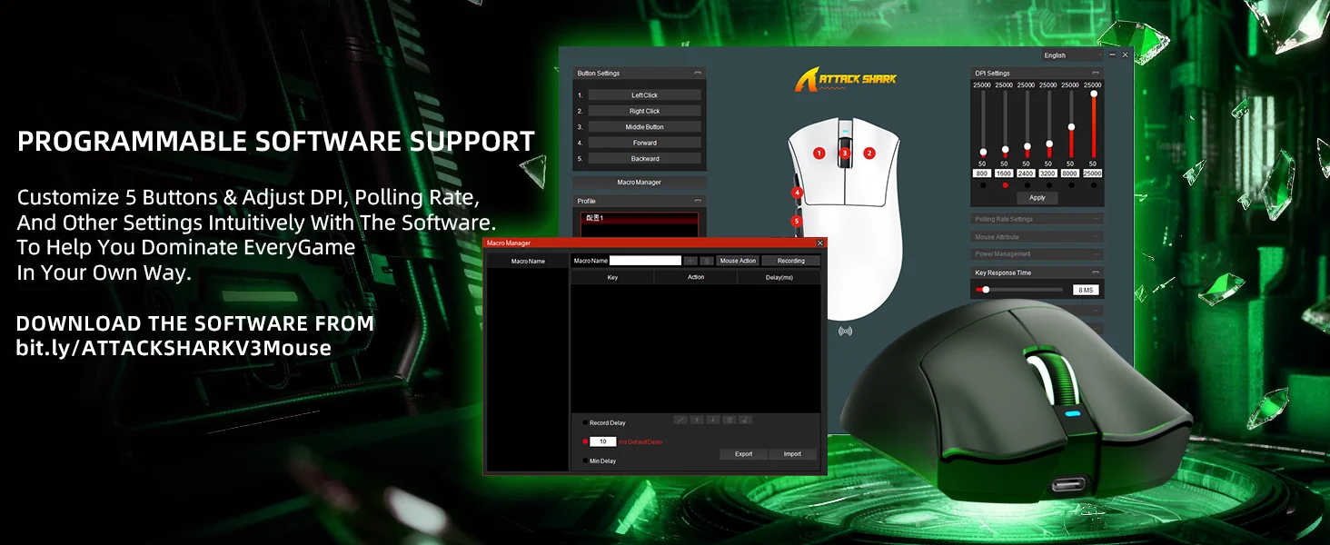 ATTACK SHARK V3 Wireless Gaming Mouse, 65g Ultra Lightweight, 25K DPI PAW3311 Optical Sensor, 1K Polling, 2.4G/BT/USB Wired