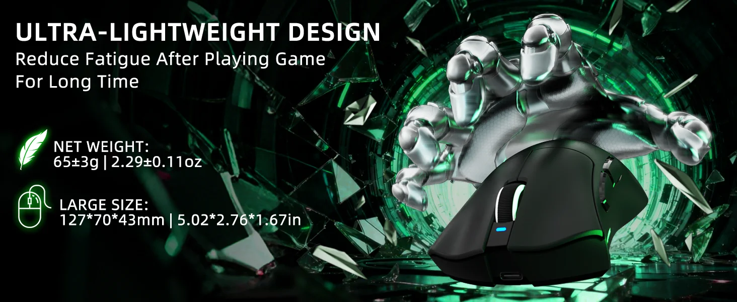 ATTACK SHARK V3 Wireless Gaming Mouse, 65g Ultra Lightweight, 25K DPI PAW3311 Optical Sensor, 1K Polling, 2.4G/BT/USB Wired