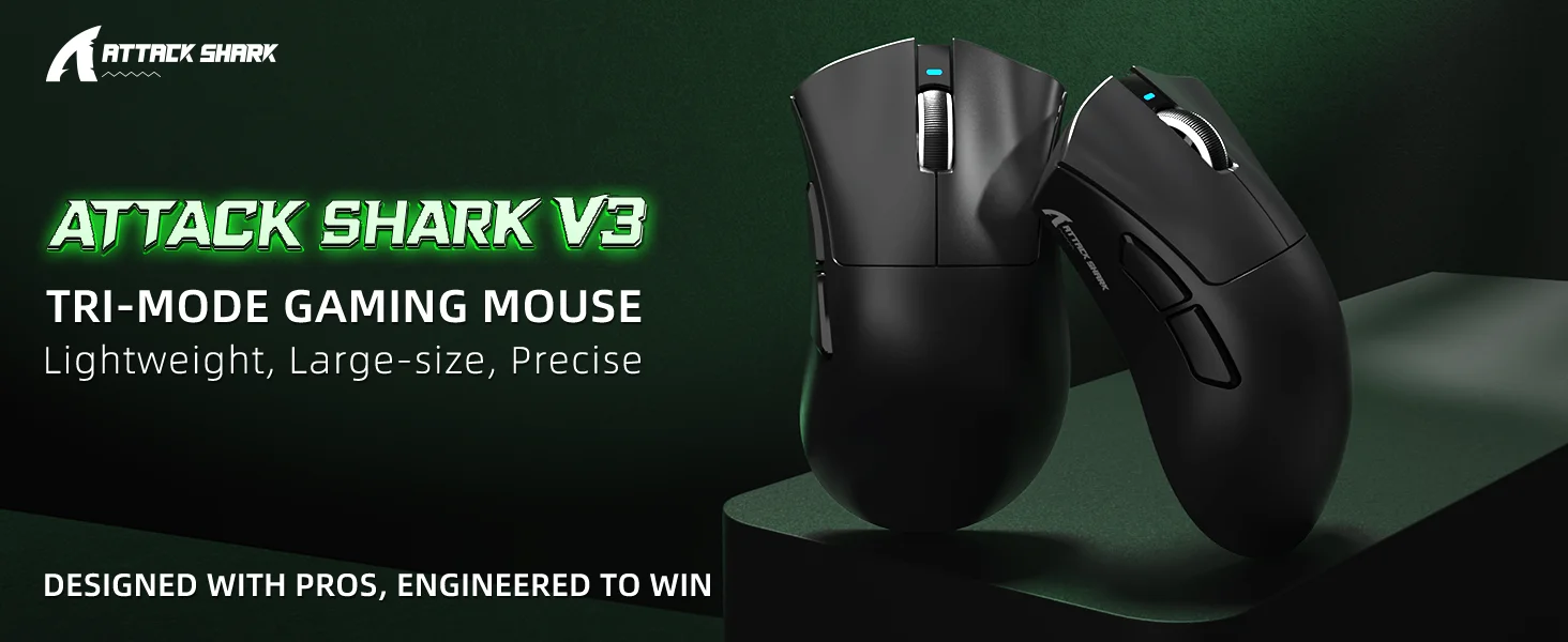 ATTACK SHARK V3 Wireless Gaming Mouse, 65g Ultra Lightweight, 25K DPI PAW3311 Optical Sensor, 1K Polling, 2.4G/BT/USB Wired